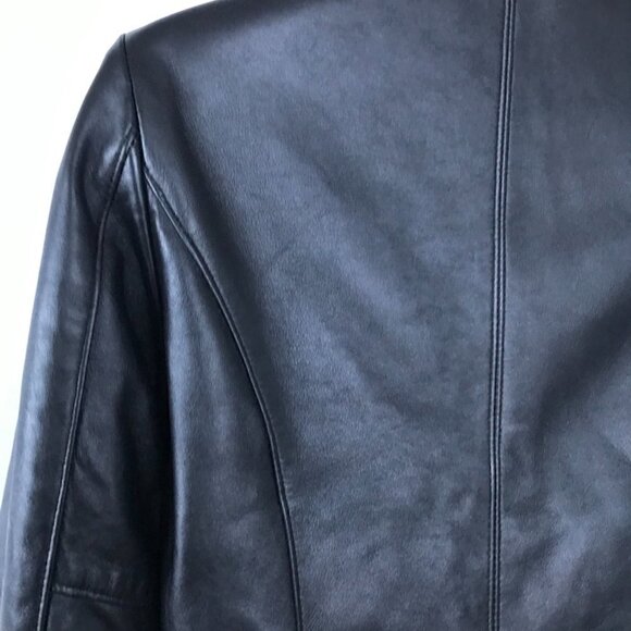 BOGATO, women's black leather jacket, fitted moto jacket, all-season small/med - Picture 9 of 13